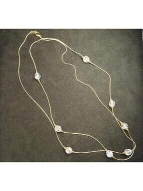 Vintage Double Strand Gold Tone Station Necklace